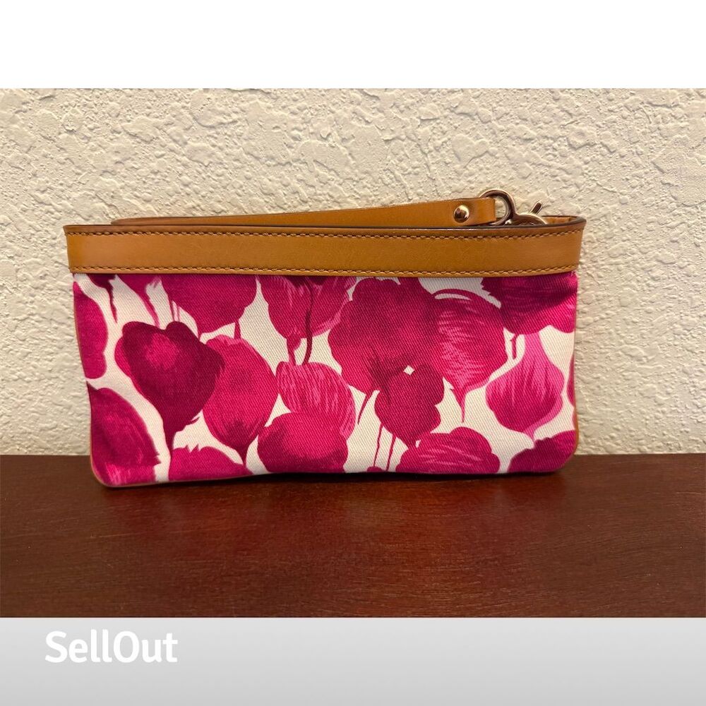 New Kate Spade Floral Wristlet Clutch Pink Red Gold Accents Women's Bag - Picture 2 of 5